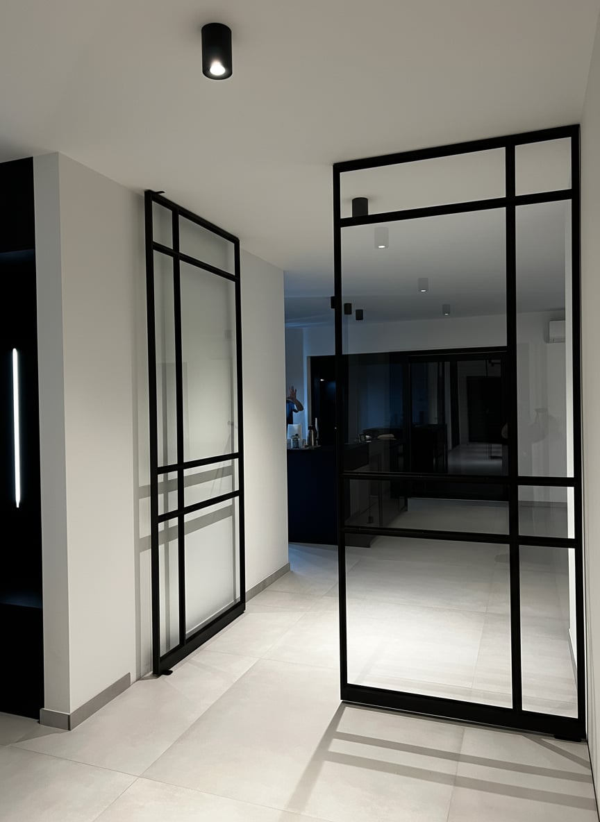 Pivottür mit Festverglasung in perspektivischer Ansicht